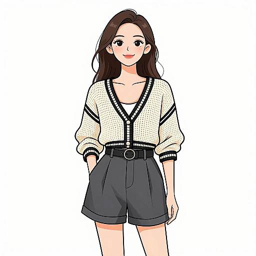 Smiling Woman in Chic Crochet Cardigan