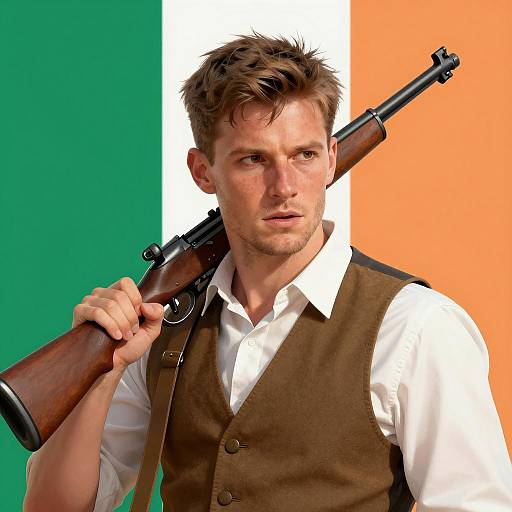 Intense Irish Man with Rifle Portrait