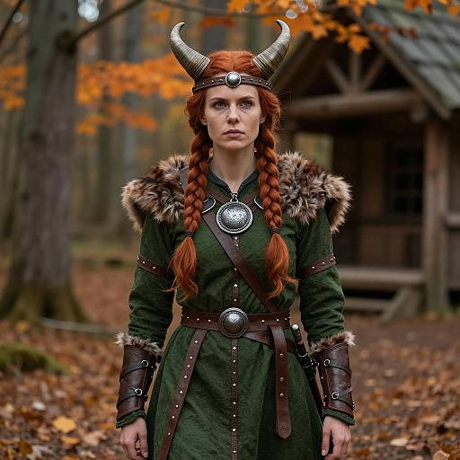 Female Viking Warrior in Autumn Forest