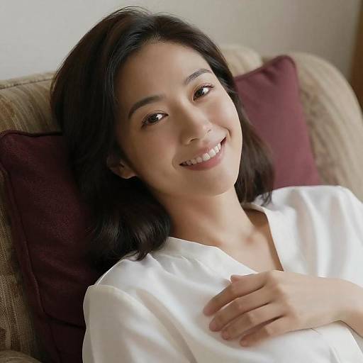 Sunlit Smile on Patterned Armchair