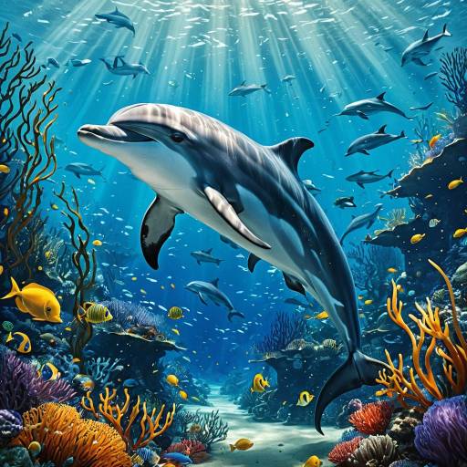 Whimsical Dolphin in a Kelp Forest