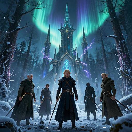 Cyber Medieval Elves in Neon Boreal Forest
