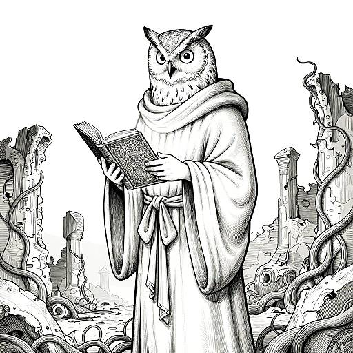 Owl Sorcerer in Moonlit Ruins