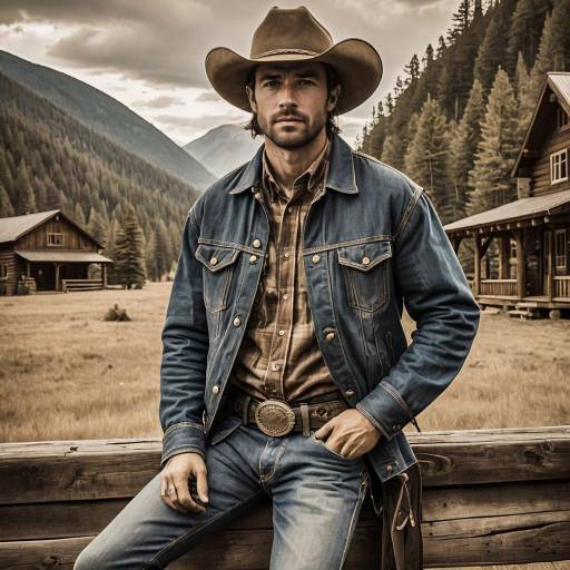 Man in Classic Cowboy Outfit by Mountain Cabin