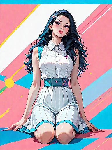 Contemporary Realistic Pink Skater Dress Full-Body