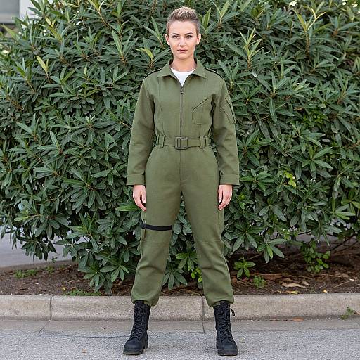Woman in Army Jumpsuit Costume