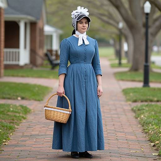 Colonial Woman in Blue Dress