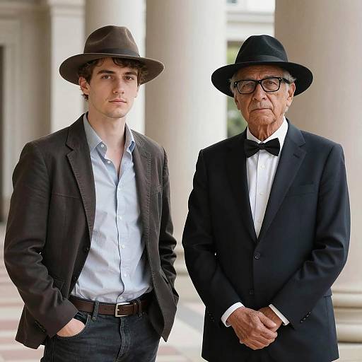 Serious Men in Natural Light by Columns