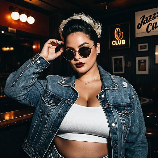 Curvy Woman in Denim Jacket in Jazz Club