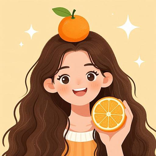 Cheerful Woman with Orange Headpiece