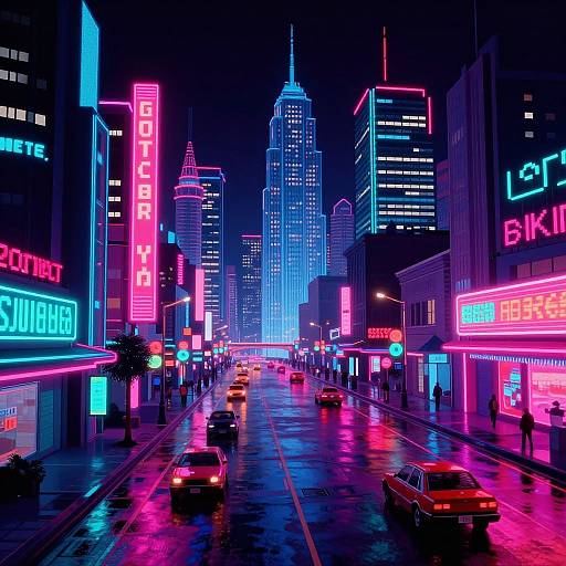 Retro 1980s Neon CGI Cityscape