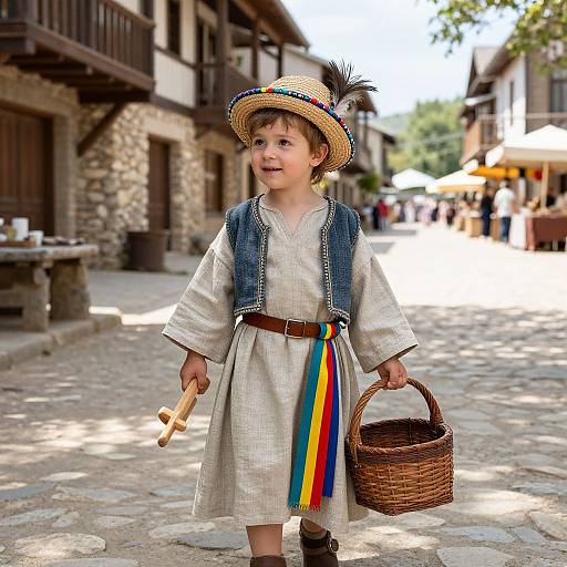 Child in 18th-Century Village Scene