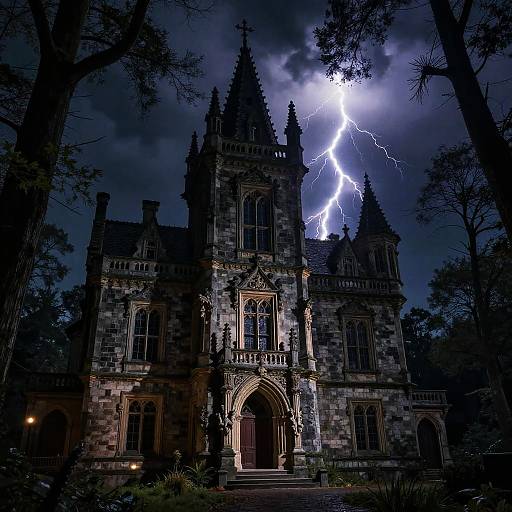 Stormy Gothic Mansion in Woods