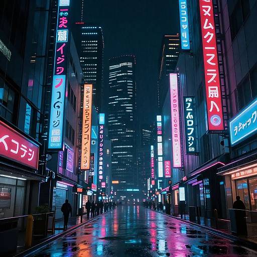Neon Cyberpunk Cityscape with Kana Signs