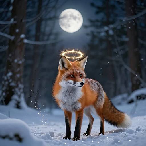 Radiant Fox in Moonlit Snowy Forest