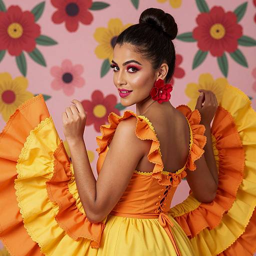 Vibrant Fashion Portrait with Floral Background