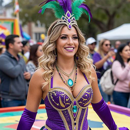 Smiling Woman in Mardi Gras Costume