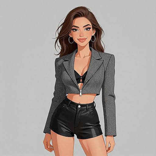 Edgy Woman in Herringbone Blazer