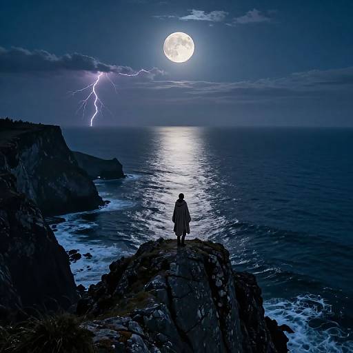 Moonlit Coastal Solitude Scene