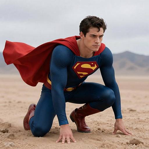 Dynamic Male Superhero in Desert Scene