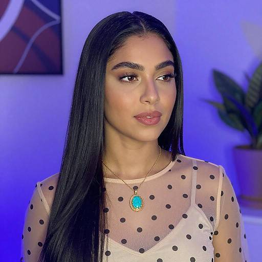 Stylish Woman in Sheer Polka-Dot Top