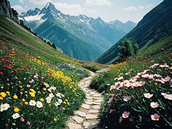 Mountain Path with Blooming Wildflowers