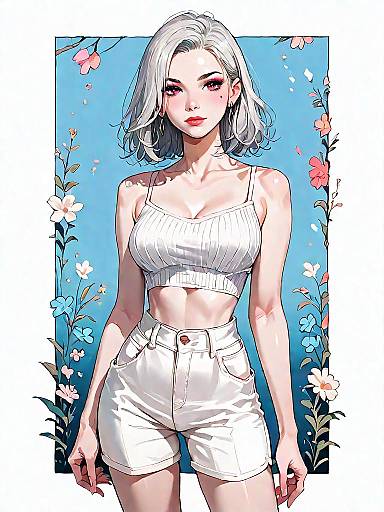 Realistic Full Body Casual Woman in White