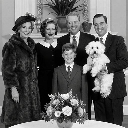 Elegant Formal Gathering with Five and Dog
