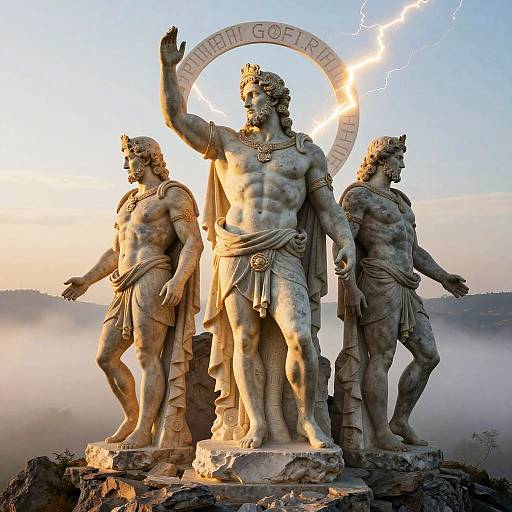 Mythical Greek God Statues at Dawn