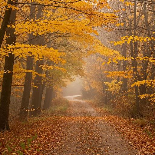 Autumn Forest Misty Path Reflection