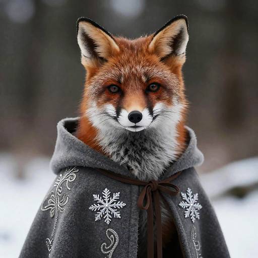 European Foxie Girl in Winter Forest