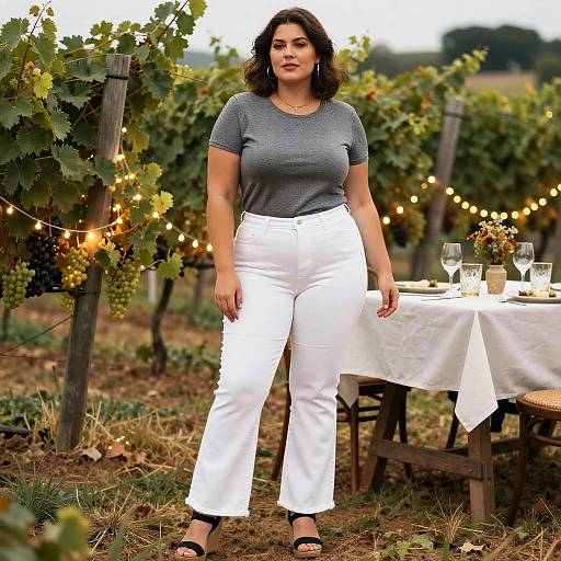 Plus-Size Woman in Chic Vineyard Outfit