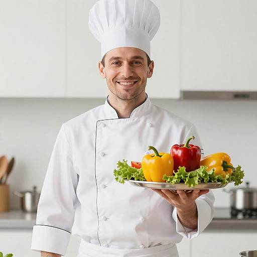 Cheerful Chef Showcasing Colorful Vegetables