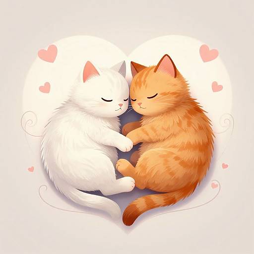 Heart-Shaped Cats in Tender Slumber