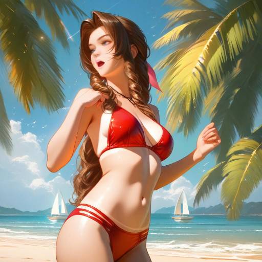 Joyful Beach Day with Aerith Gainsborough