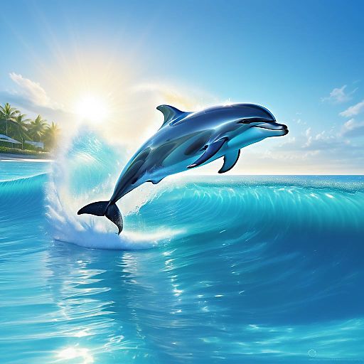 Playful Dolphin in Tropical Ocean Scene Playful Dolphin in Tropical Ocean Scene