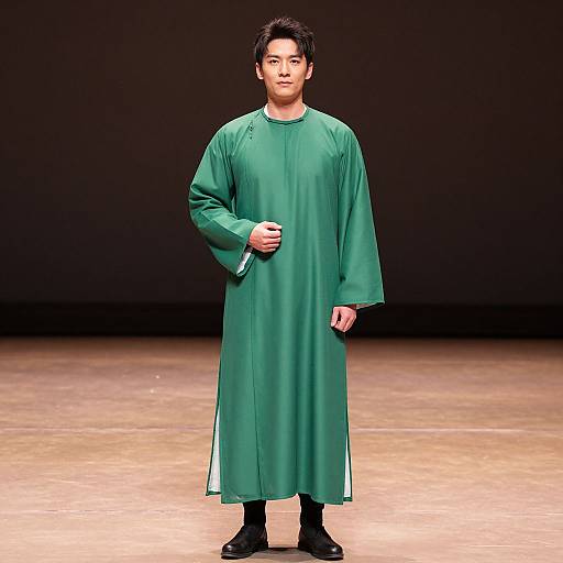 Man in Green Ribbon Costume on Stage