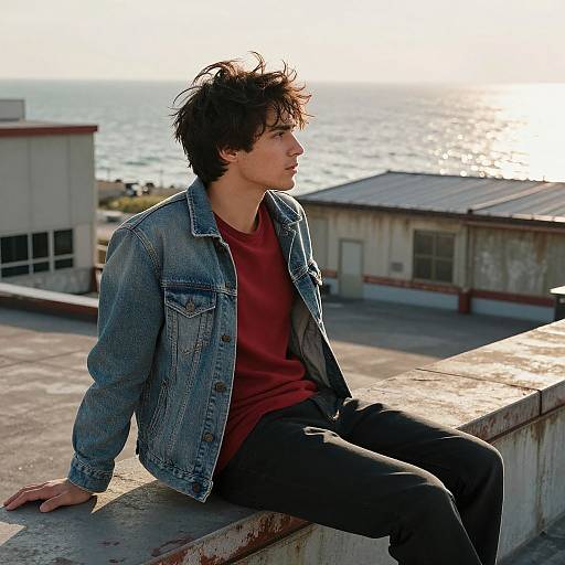 Young Man on Coastal Rooftop