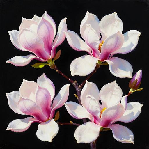 Vibrant Magnolia Flowers Digital Painting