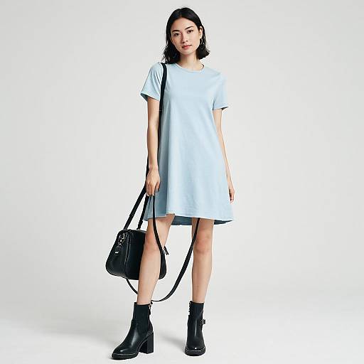 Casual Contemporary Woman in Blue Dress