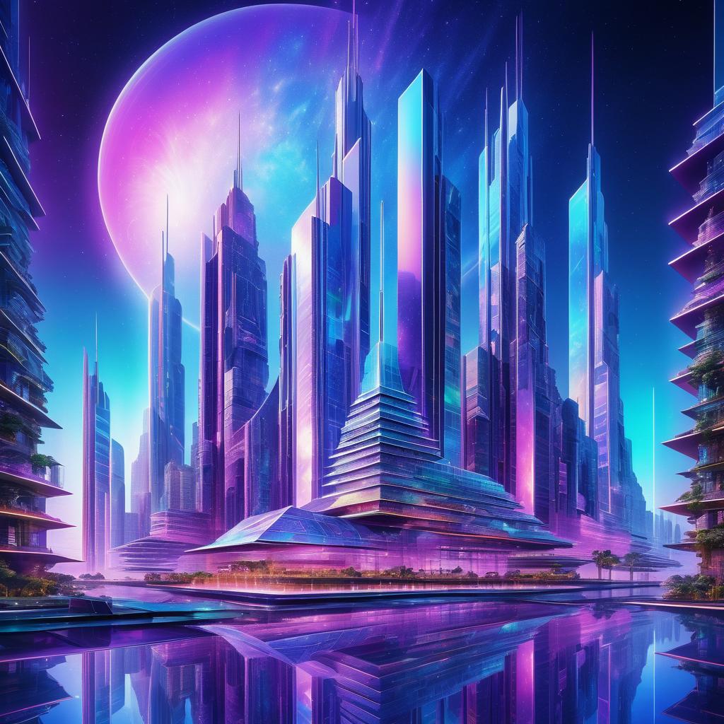 Vibrant Holographic Art in a Futuristic City