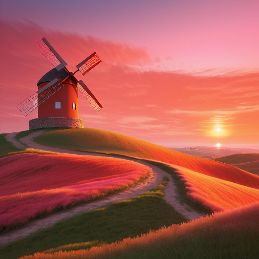 Tranquil Sunset at a Solitary Windmill