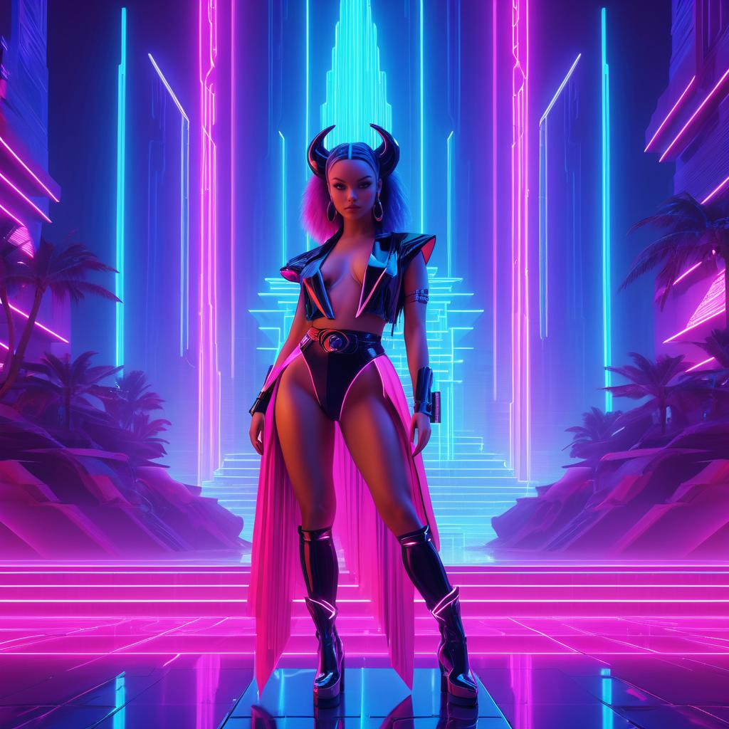 Enchanting Female Demon in Neon Paradise