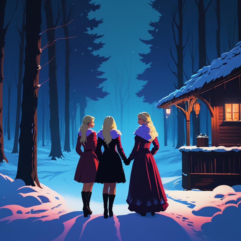 Vampire Women in a Snowy Tavern Scene