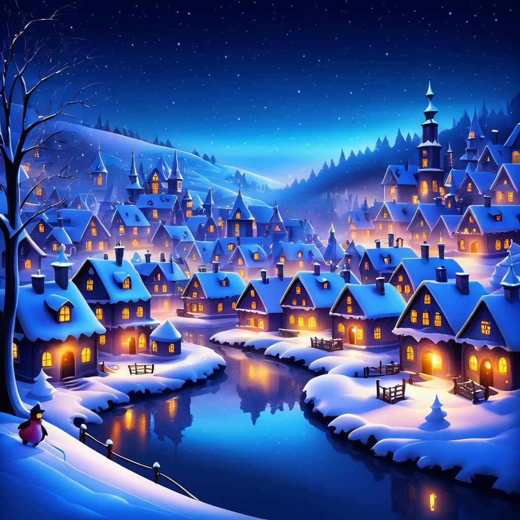 Twilight Snow Village with Enchanting Stars