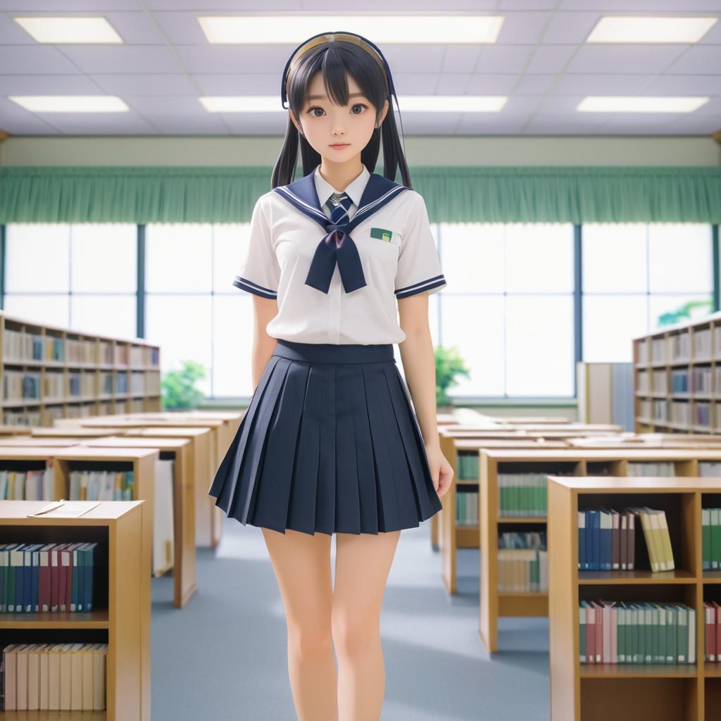 Shy Girl in Library: An Anime Illustration