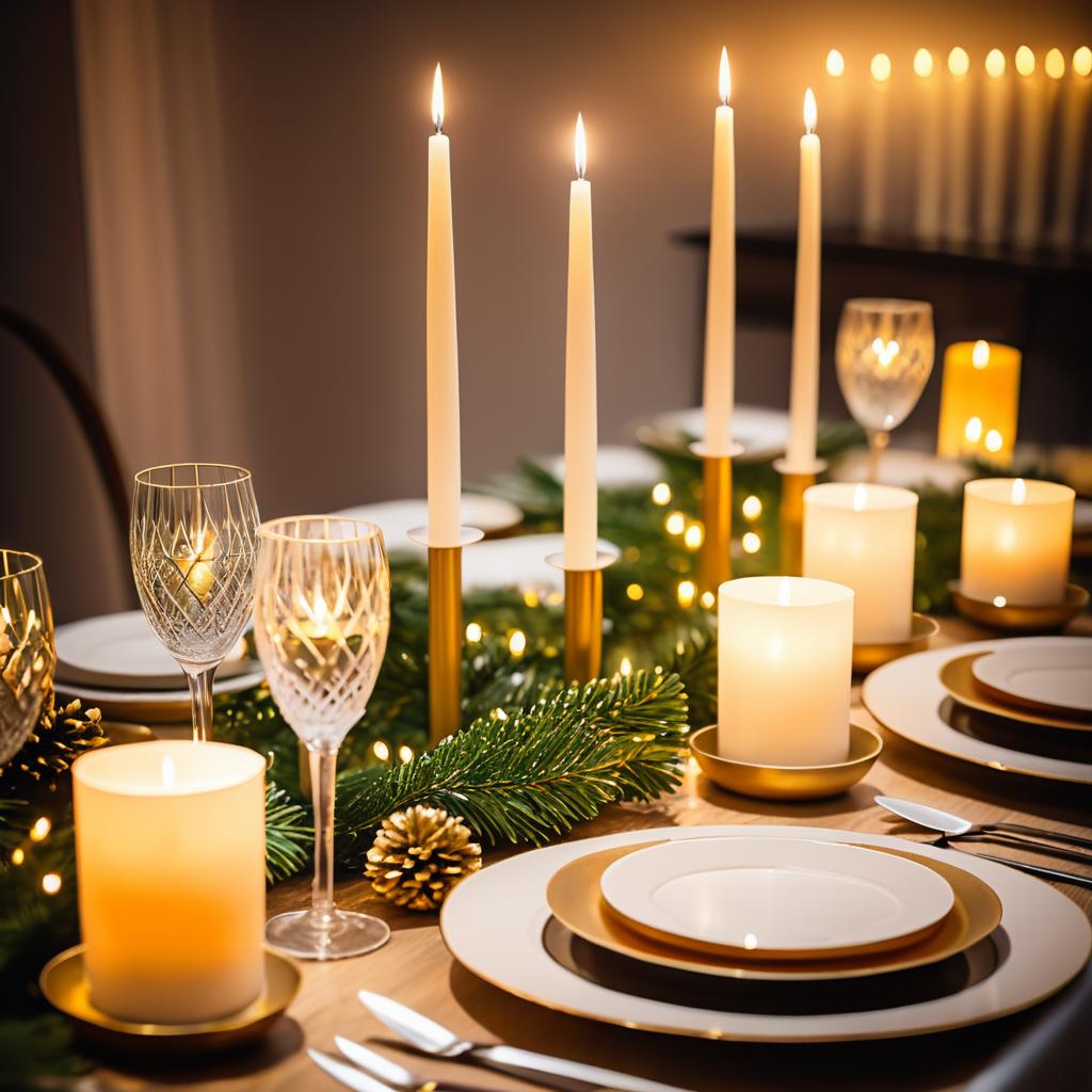 Festive Candlelit Table Setting Close-Up