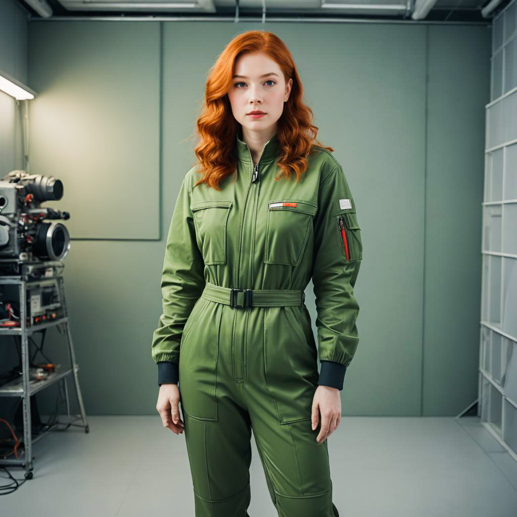 Determined Space Engineer in Olive Green Outfit