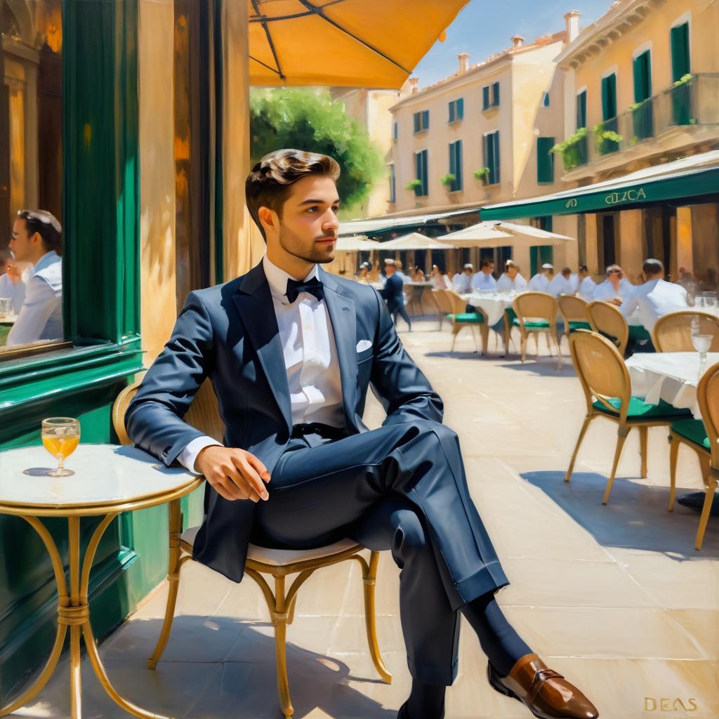 Charming Young Man at Venetian Café