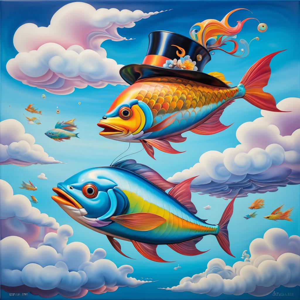 Whimsical Flying Fish in Top Hat